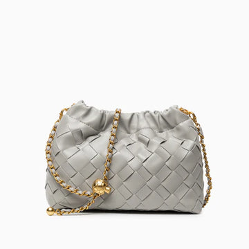 Woven Vegan Leather Ruched Cloud Chain Strap Shoulder Bag