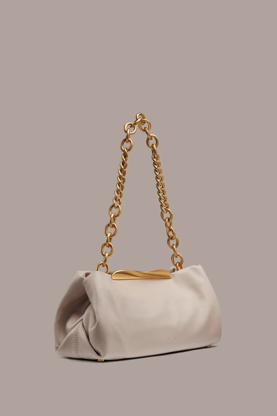 Gathered Lamb Leather Magnetic Bar Chain Strap Clutch Bag