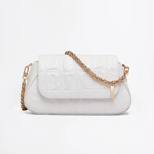 Croc Embossed Leather Magnetic Flap Gold Chain Strap Shoulder Bag