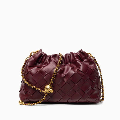Woven Vegan Leather Ruched Cloud Chain Strap Shoulder Bag