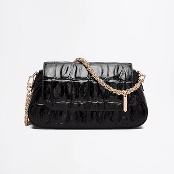 Croc Embossed Leather Magnetic Flap Gold Chain Strap Shoulder Bag