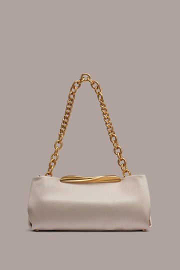 Gathered Lamb Leather Magnetic Bar Chain Strap Clutch Bag