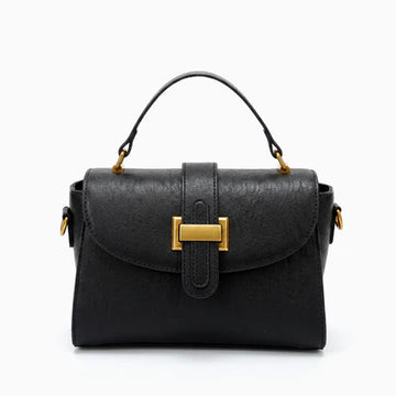 Smooth Vegan Leather Lock Flap Structured Top Handle Bag
